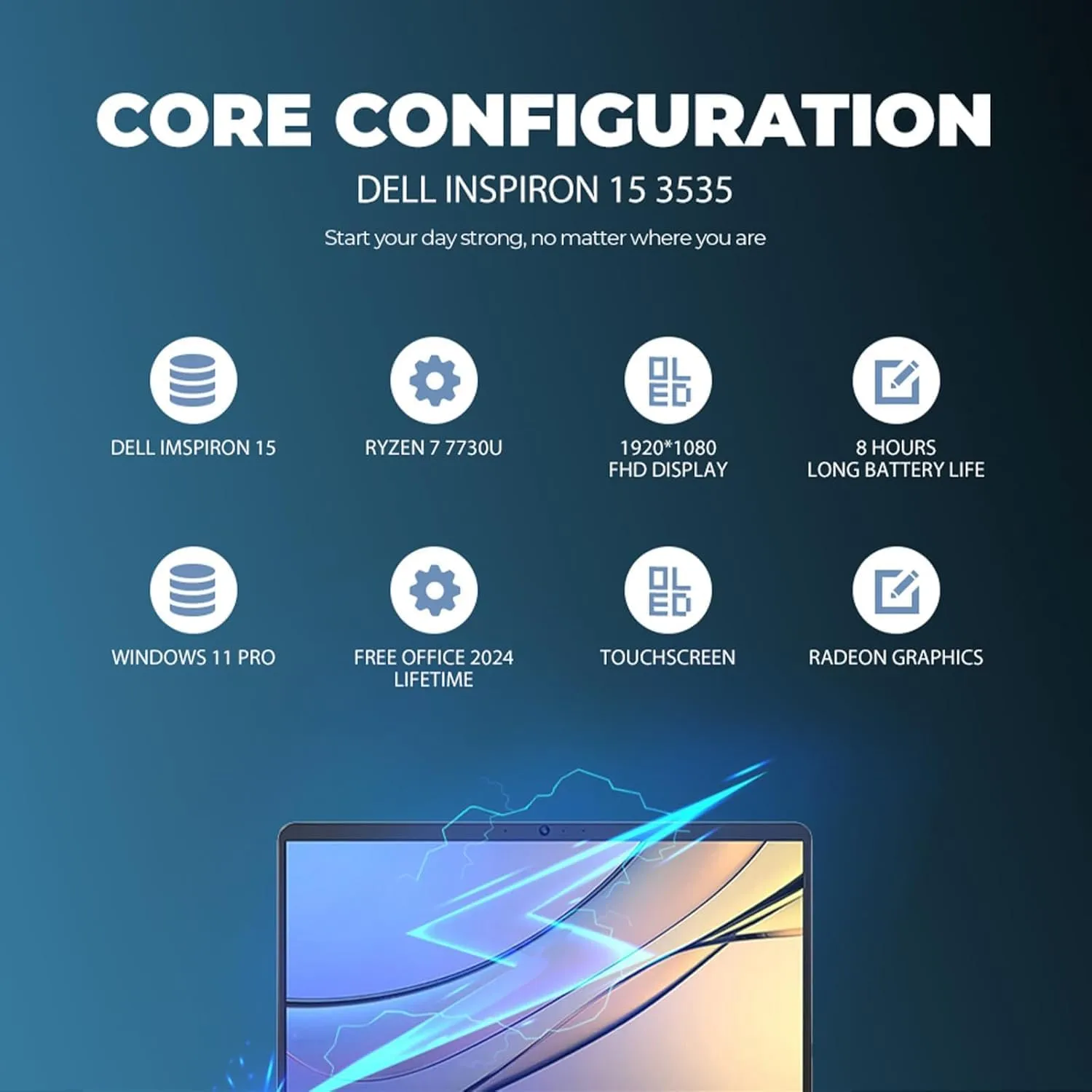Dell Inspiron 15.6 Inch Laptop | Touchscreen, Anti-Glare | AMD Ryzen 7 7730U, 8-Core Processor | 16GB RAM, 512GB SSD | Windows 11 Home | Black | Light and Slim | Fast Charging