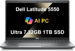 Dell Latitude 5550 Business Laptop (15.6" FHD Anti-Glare, Intel 12-Core Ultra 7 155U (Beat i7-1355U), 32GB DDR5 RAM, 1TB SSD) Backlit, FHD RGB Webcam, Thunderbolt 4, Ethernet, Win 11 Pro, 2025 AI PC