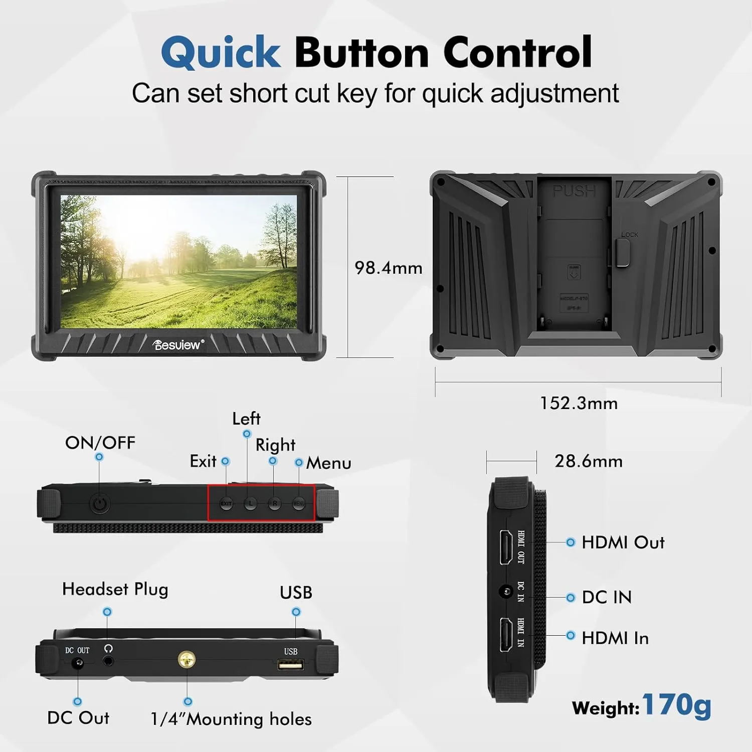 Desview P5II Camera Monitor, 5.5 inch Field Monitor 4K HDMI with 3D Lut Full HD 1920x1080 IPS Waveform VectorScope Peaking Focus 8V DC Input Output for DSLR Camera