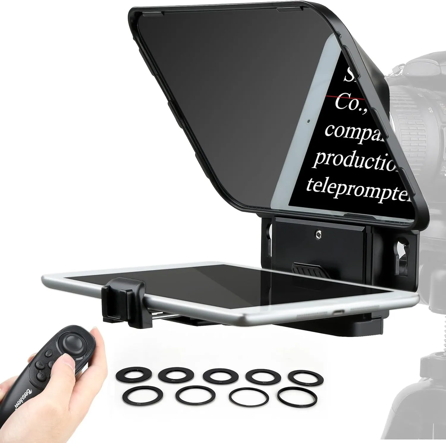 Desview T3 Portable Teleprompter for iPad Tablet iPhone up to 11 inch, High Definition 70/30 Beam Splitter Glass with Remote Control for DSLR Camera Smartphone Video Recording (9 Lens Adapter Ring)