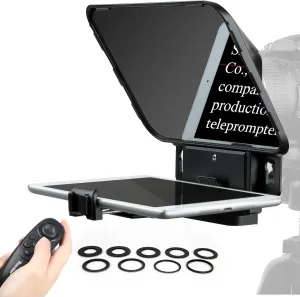 Desview T3 Portable Teleprompter for iPad Tablet iPhone up to 11 inch, High Definition 70/30 Beam Splitter Glass with Remote Control for DSLR Camera Smartphone Video Recording (9 Lens Adapter Ring)