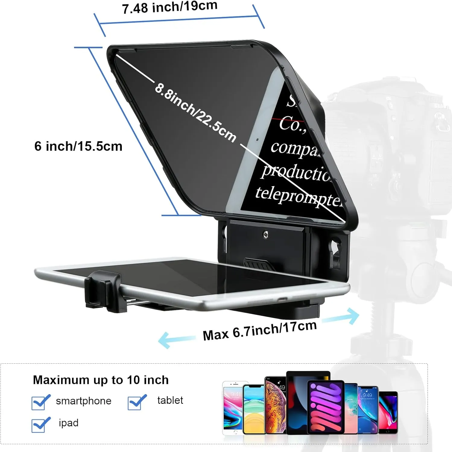 Desview T3 Teleprompter, Teleprompter with Remote Control, Work with iPad/Tablet/Smartphone up to 11 inch, 8 inch High Display Mirror, Support Wide Angle Lens, Great Partner for Live Streaming