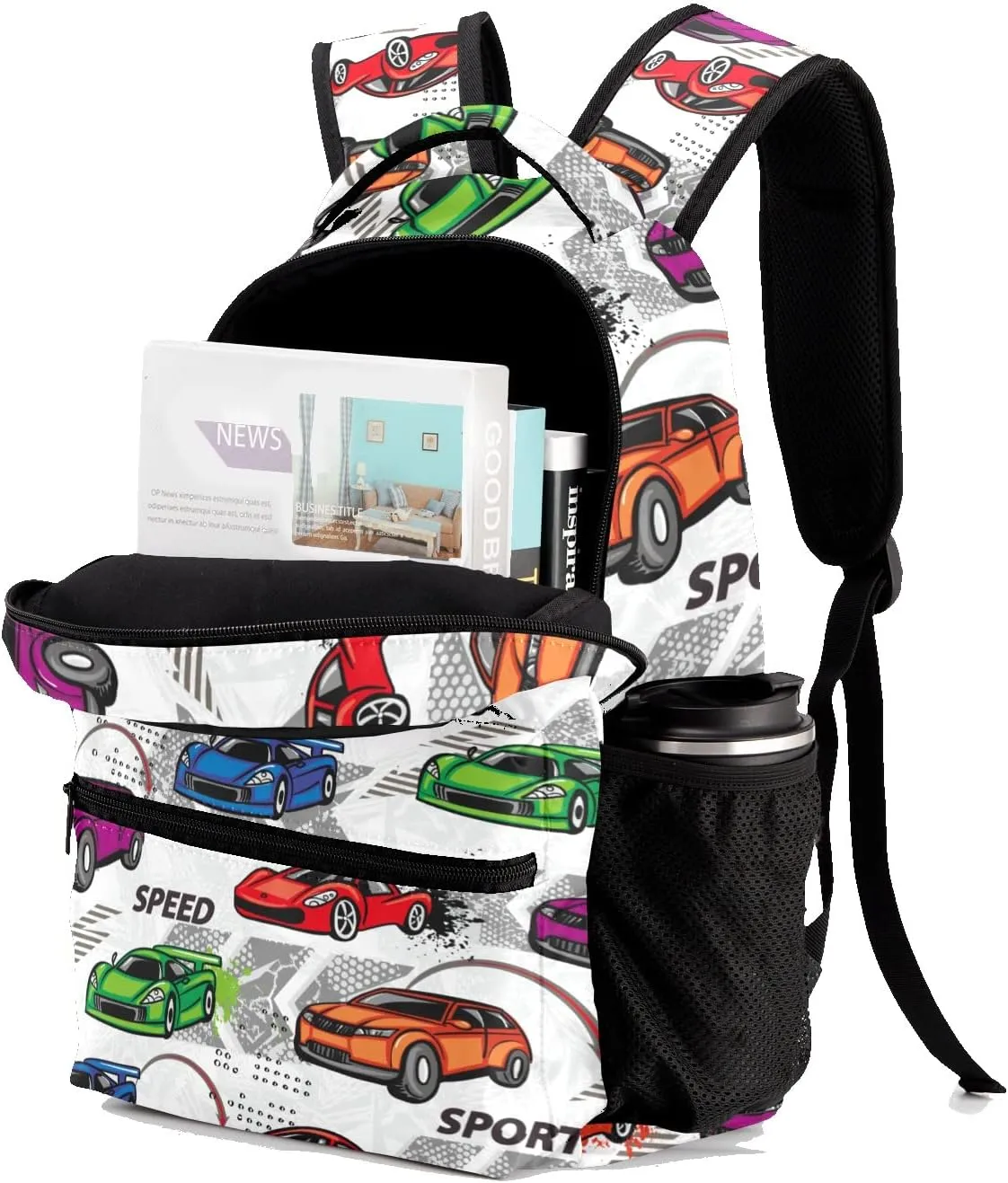 Deven Sport Race Cars Funny Personalized Kids for Boy/Girl Teen School Backpack Travel Daypack Bag