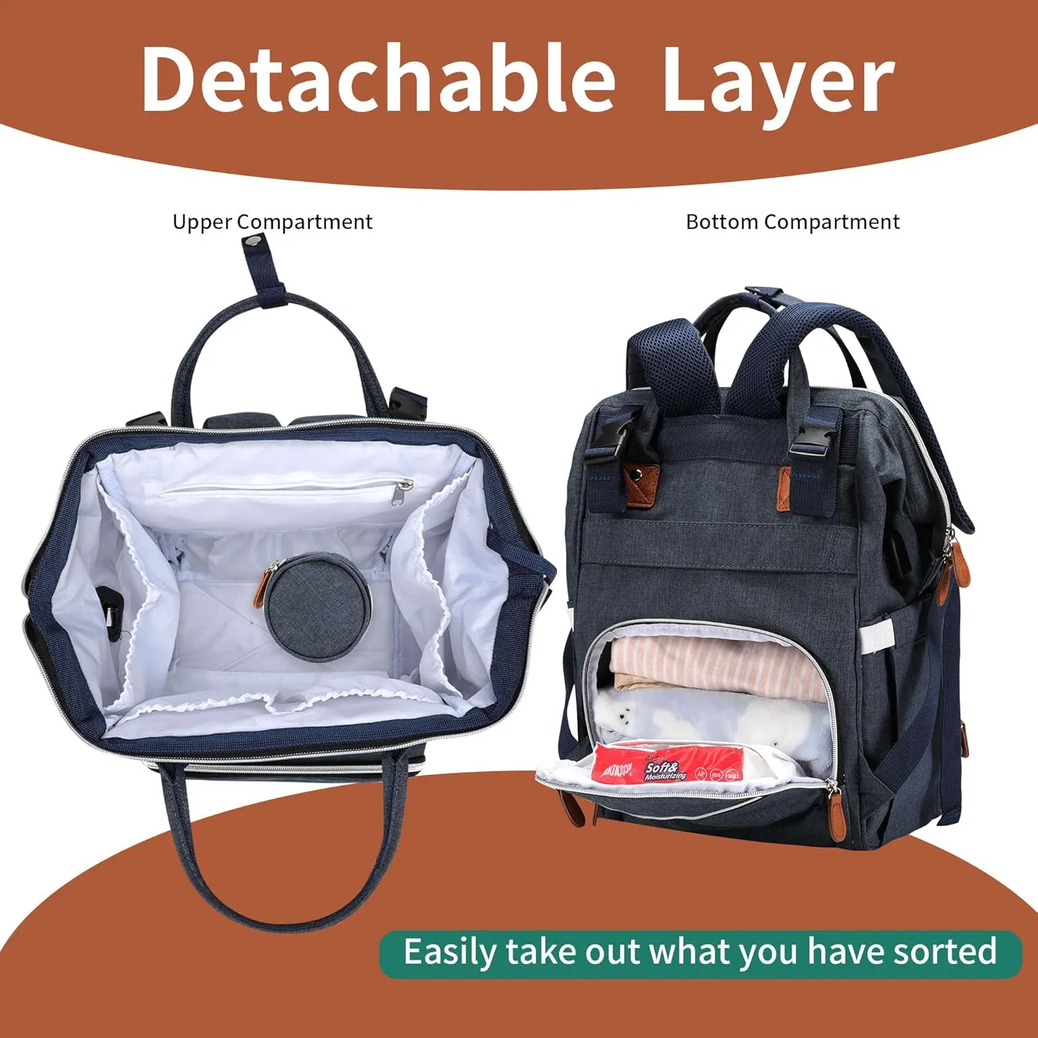 Diaper Bag Backpack Double-layer Switching,Baby Essentials Travel BackPack Large Multifunction Waterproof Diaper Bag Baby Changing Bag for Boys & Girls Blue