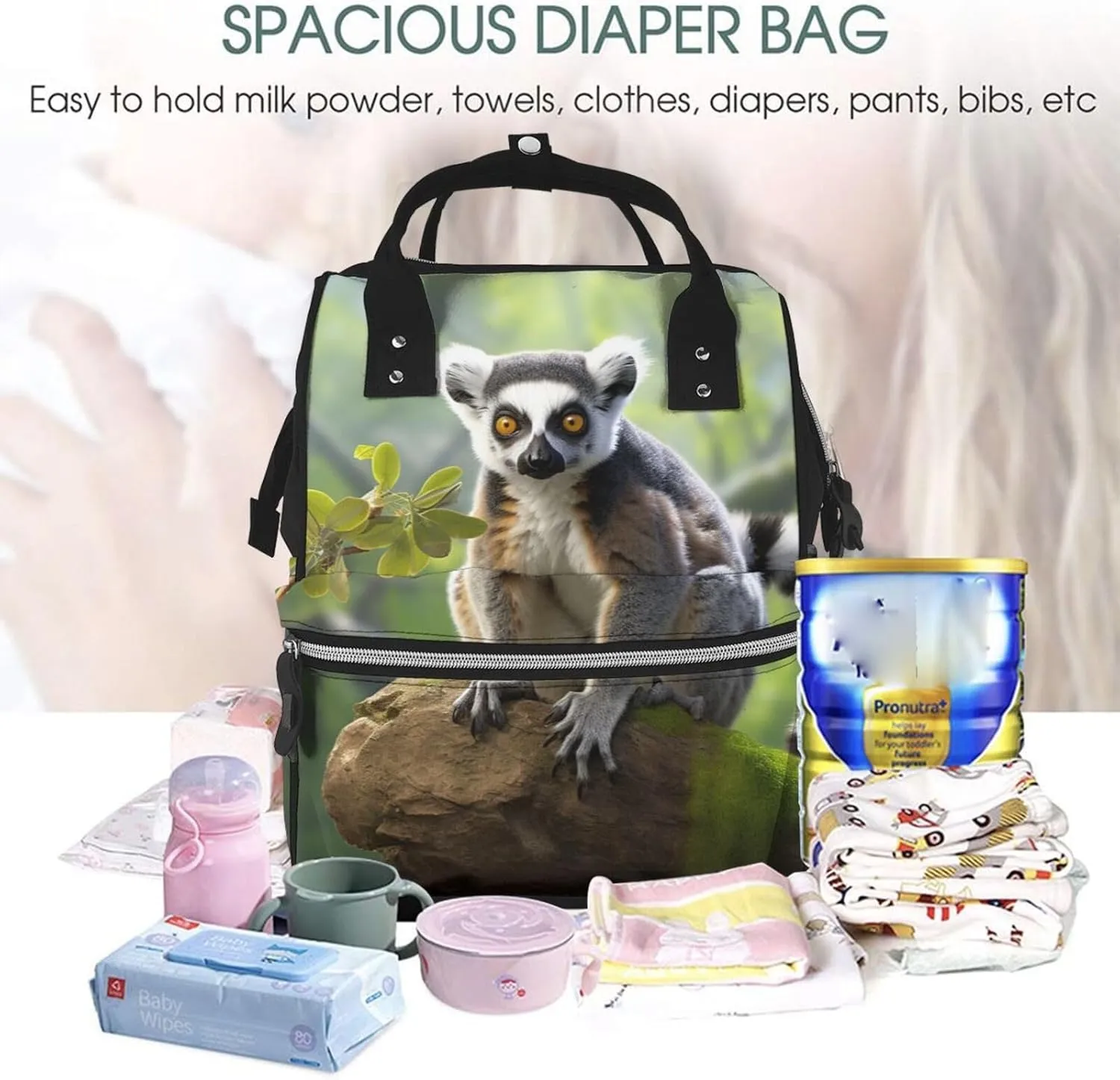 Diaper Bag Backpack Ringtailed Lemur Nappy Backpack Maternity Baby Nappy Bag Changing Bags for Travel
