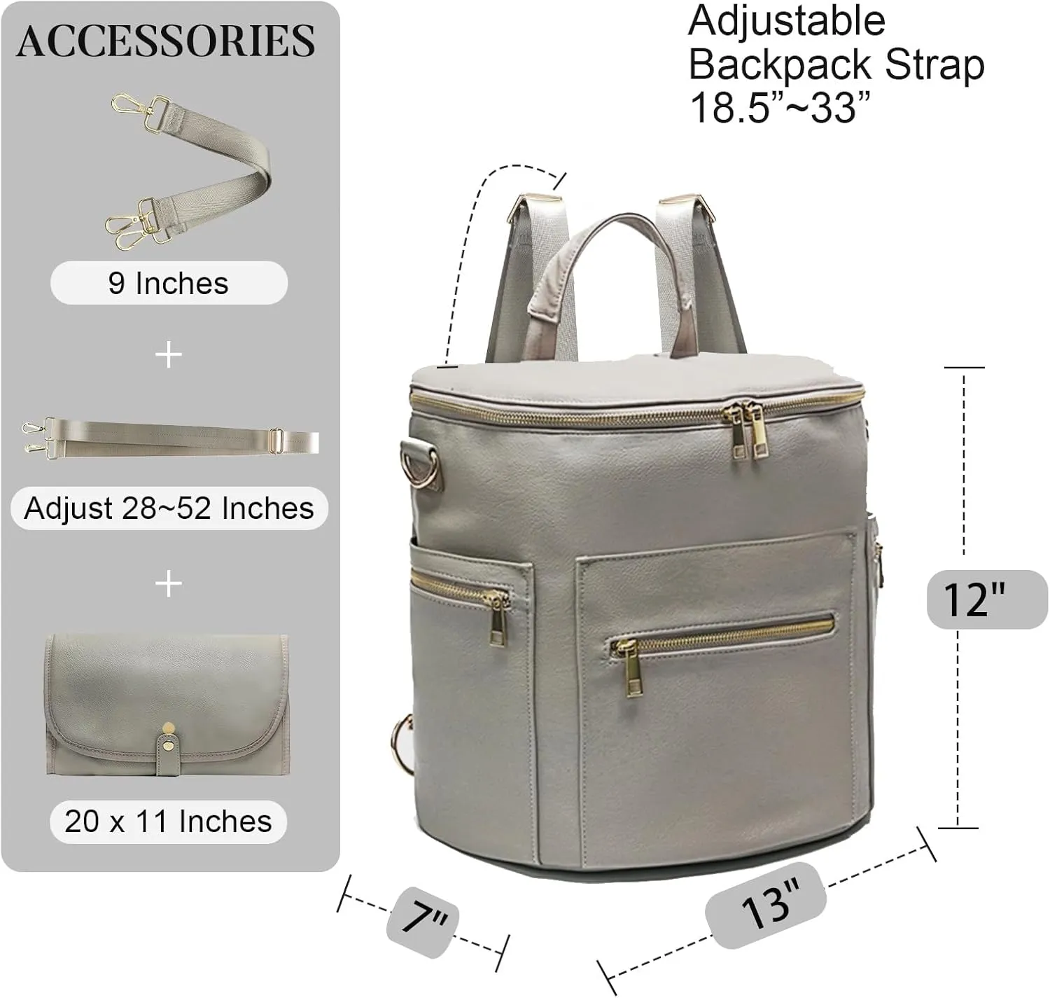 Diaper bag, Leather Diaper Bag Backpack by MF Store, Diaper Backpack with Laptop Sleeve,Changing Pad,Wipes Pouch,Stroller Straps and Insulated Pockets