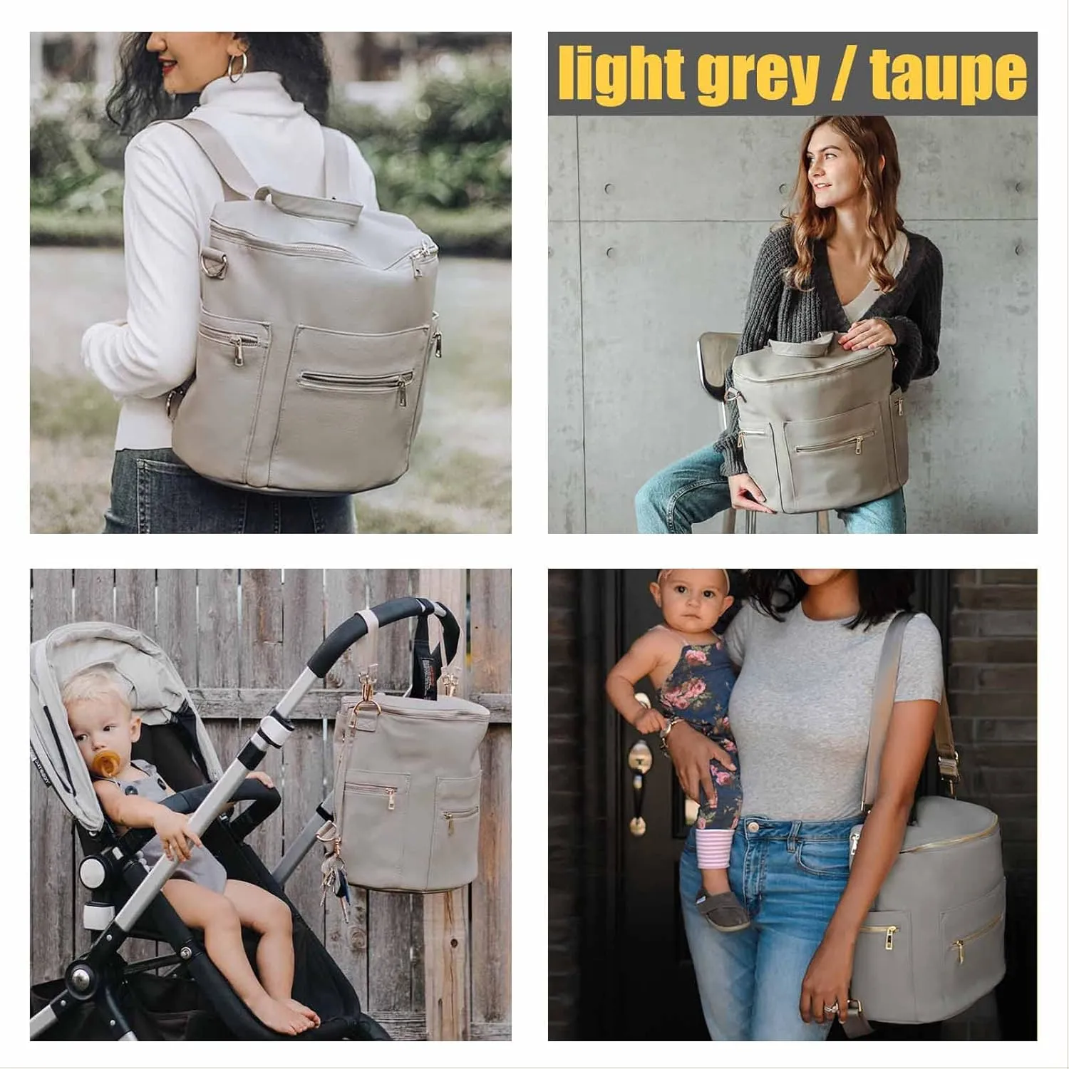 Diaper bag, Leather Diaper Bag Backpack by MF Store, Diaper Backpack with Laptop Sleeve,Changing Pad,Wipes Pouch,Stroller Straps and Insulated Pockets