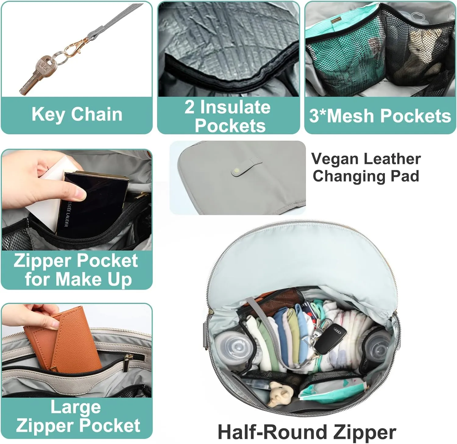 Diaper bag, Leather Diaper Bag Backpack by MF Store, Diaper Backpack with Laptop Sleeve,Changing Pad,Wipes Pouch,Stroller Straps and Insulated Pockets