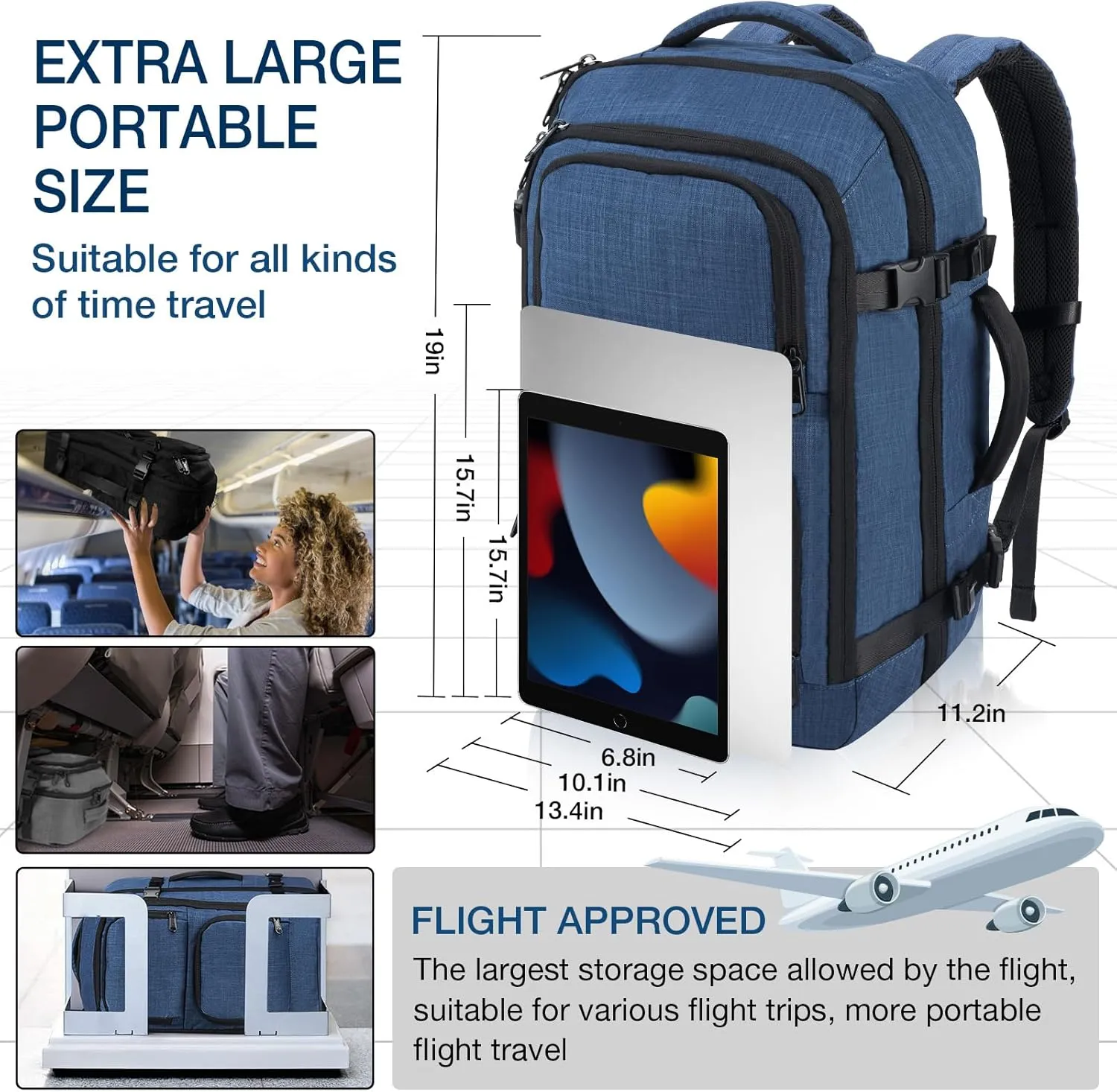 Dinictis 40L Travel Backpack Carry on Flight Approved, Backpack Suitcase for Travel, Personal Item Travel Bag fits 17 inch Laptop-Blue