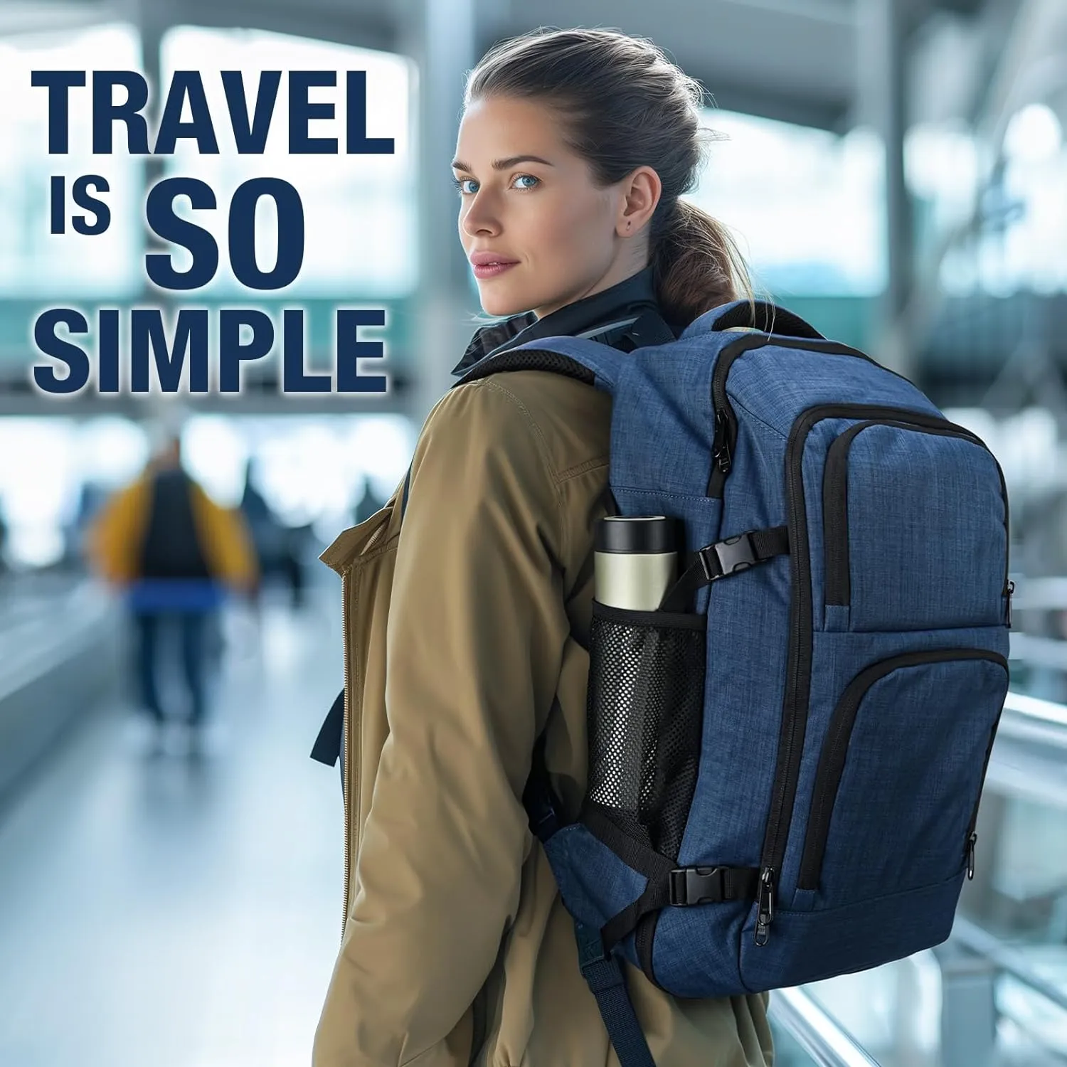 Dinictis 40L Travel Backpack Carry on Flight Approved, Backpack Suitcase for Travel, Personal Item Travel Bag fits 17 inch Laptop-Blue