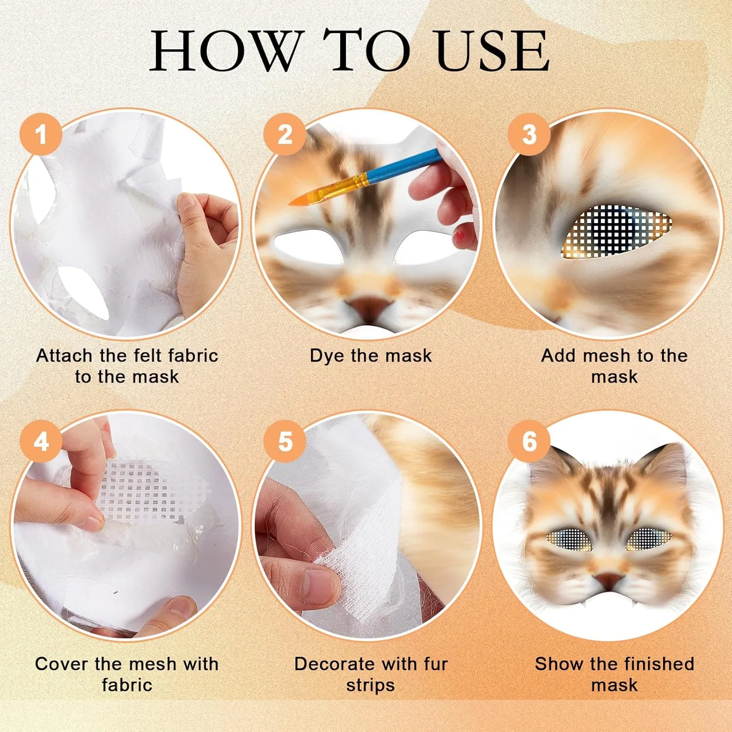DIY Therian Mask Kit Blank Cat Mask with Felt Fabric Sheet Plush Faux Fur Eye Mesh for Therian Gear Stuff