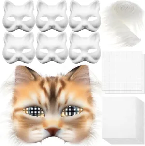 DIY Therian Mask Kit Blank Cat Mask with Felt Fabric Sheet Plush Faux Fur Eye Mesh for Therian Gear Stuff
