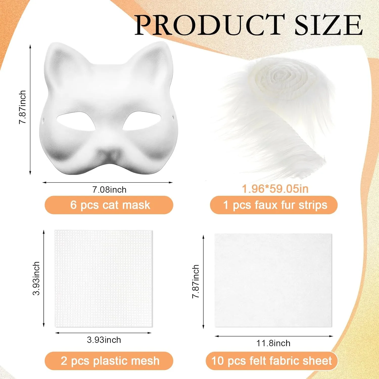 DIY Therian Mask Kit Blank Cat Mask with Felt Fabric Sheet Plush Faux Fur Eye Mesh for Therian Gear Stuff