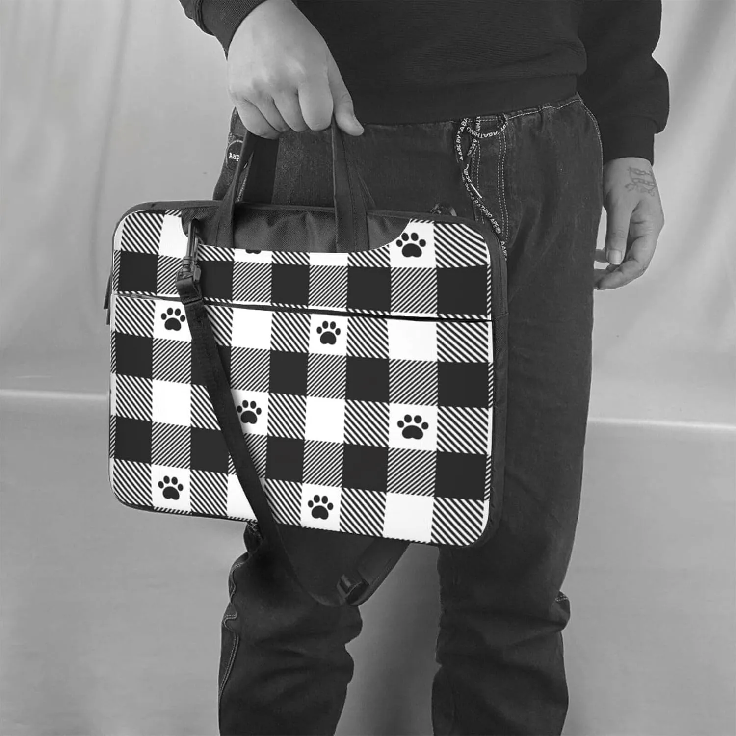 Dog Paw Seamless Pattern Laptop Bag Classic Slim Briefcase Messenger Bag, Spacious, Ergonomic