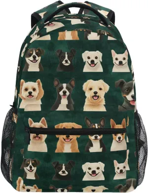 Dogs Head Pattern Backpack 3rd 4th 5th Grade School Bookbag Travel Laptop Daypack Bag Purse for Boys Girls Teens