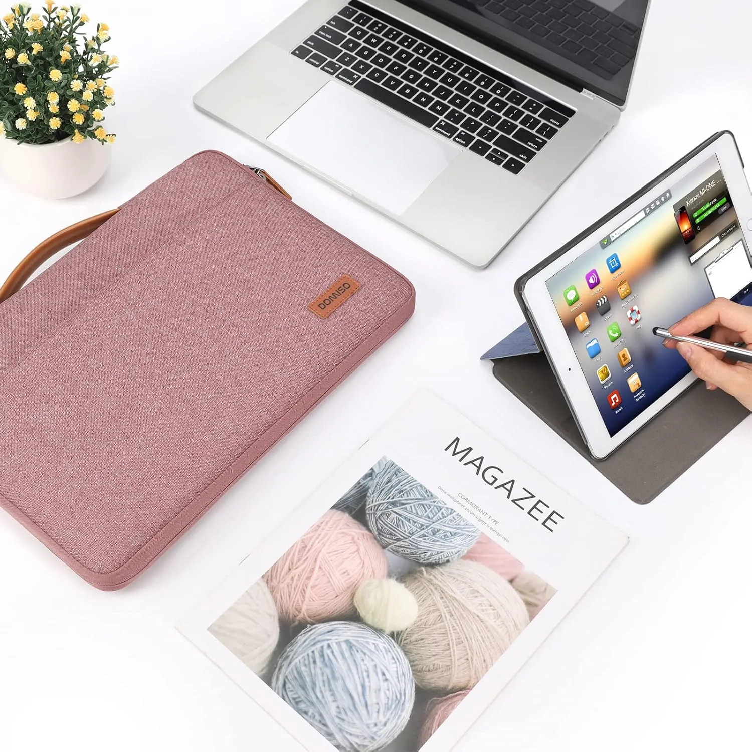 DOMISO 13 inch Laptop Sleeve Case Waterproof Carrying Bag for 12.5-13" Notebook/13 MacBook/12.9" iPad Pro/13 MacBook Air Retina 2018/12.3" Microsoft Surface Pro, Pink