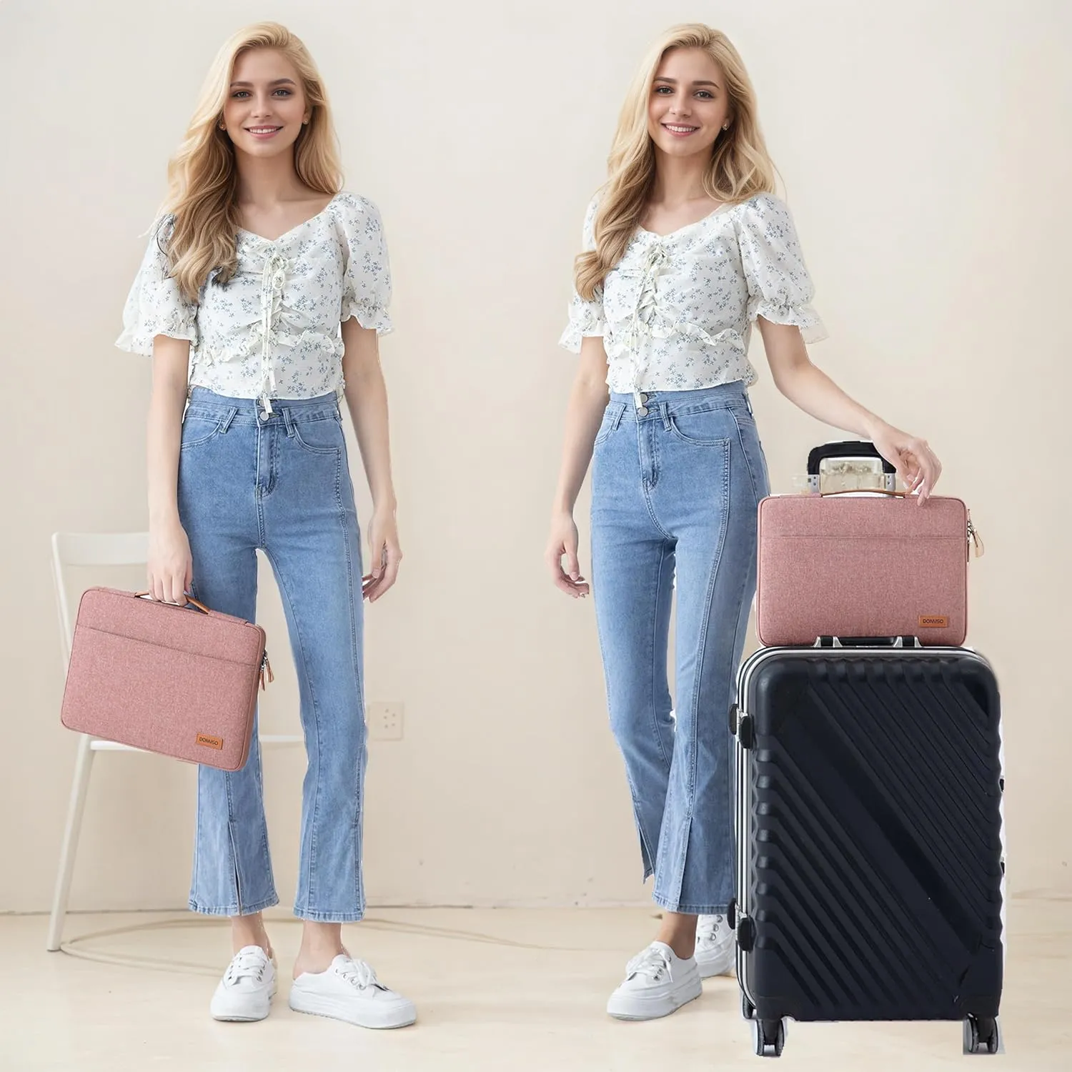 DOMISO 13 inch Laptop Sleeve Case Waterproof Carrying Bag for 12.5-13" Notebook/13 MacBook/12.9" iPad Pro/13 MacBook Air Retina 2018/12.3" Microsoft Surface Pro, Pink
