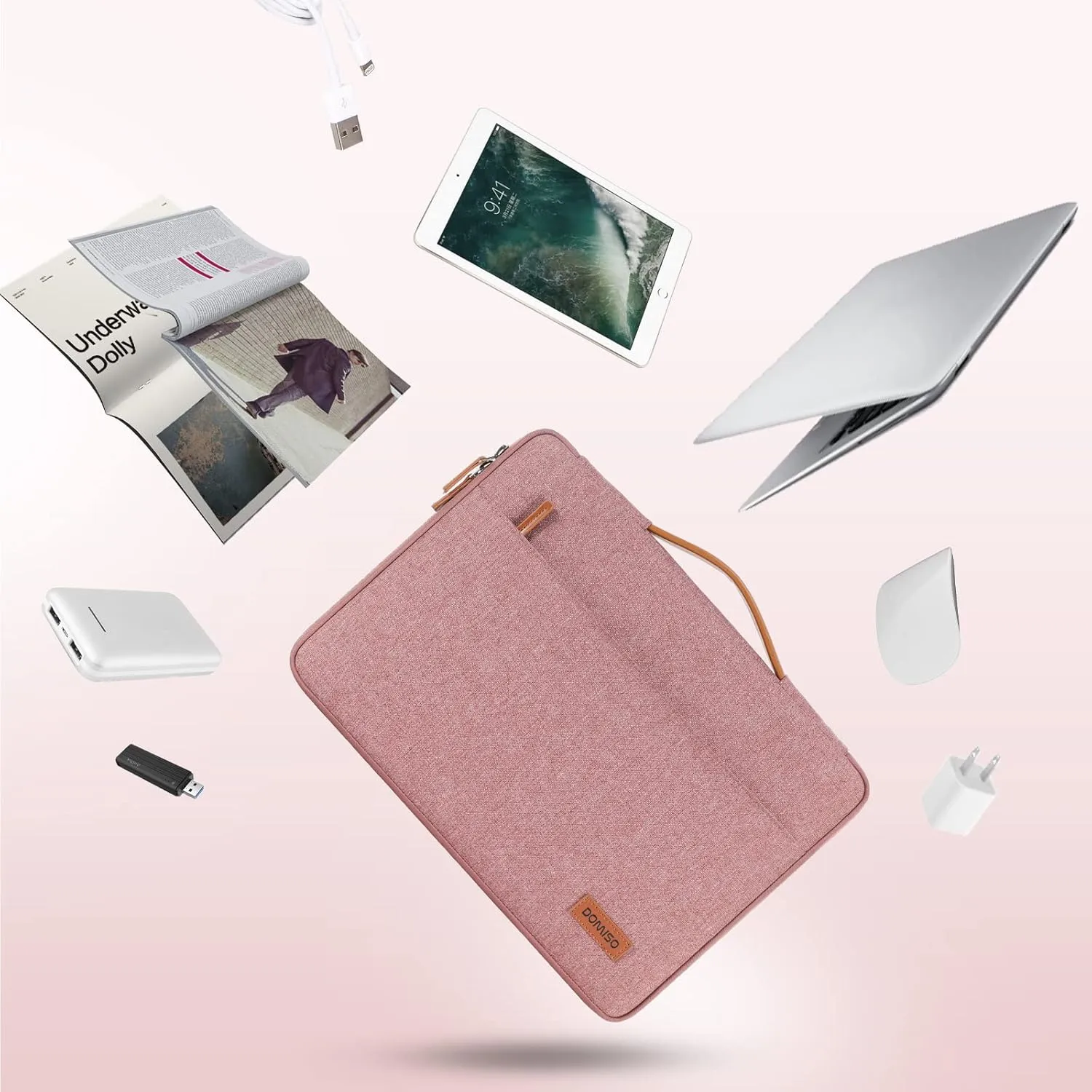 DOMISO 13 inch Laptop Sleeve Case Waterproof Carrying Bag for 12.5-13" Notebook/13 MacBook/12.9" iPad Pro/13 MacBook Air Retina 2018/12.3" Microsoft Surface Pro, Pink