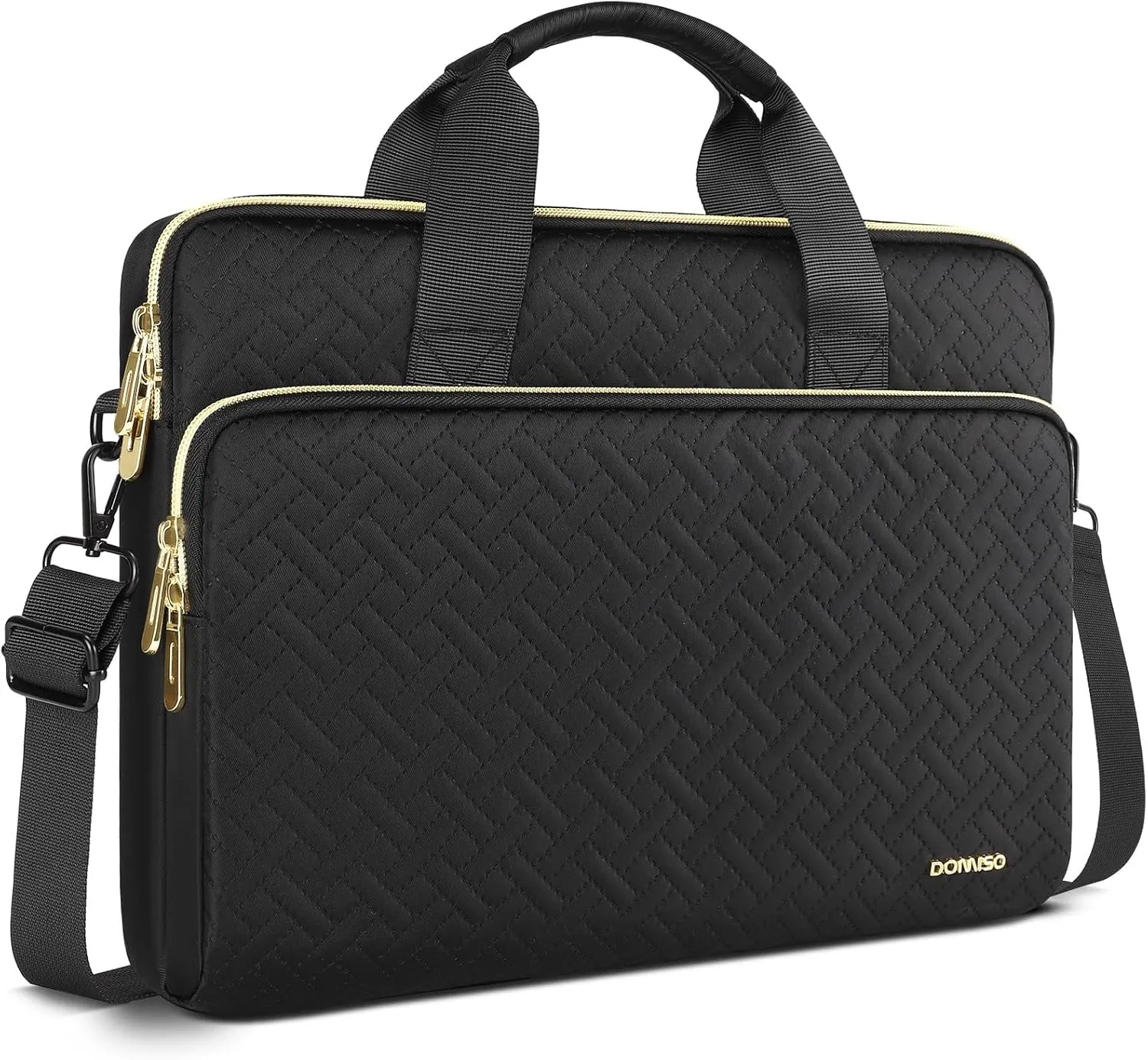 DOMISO 15.6 inch Laptop Sleeve Case Water-Resistant Computer Cover Bag with Detachable Shoulder Straps for HP, Dell, Asus Notebook,Black