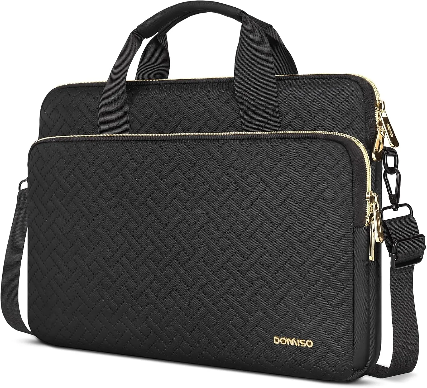 DOMISO 15.6 inch Laptop Sleeve Case Water-Resistant Computer Cover Bag with Detachable Shoulder Straps for HP, Dell, Asus Notebook,Black