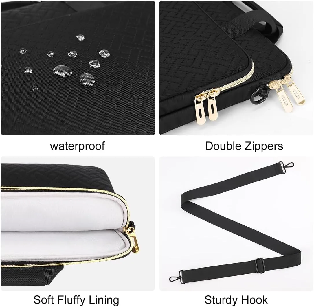 DOMISO 15.6 inch Laptop Sleeve Case Water-Resistant Computer Cover Bag with Detachable Shoulder Straps for HP, Dell, Asus Notebook,Black