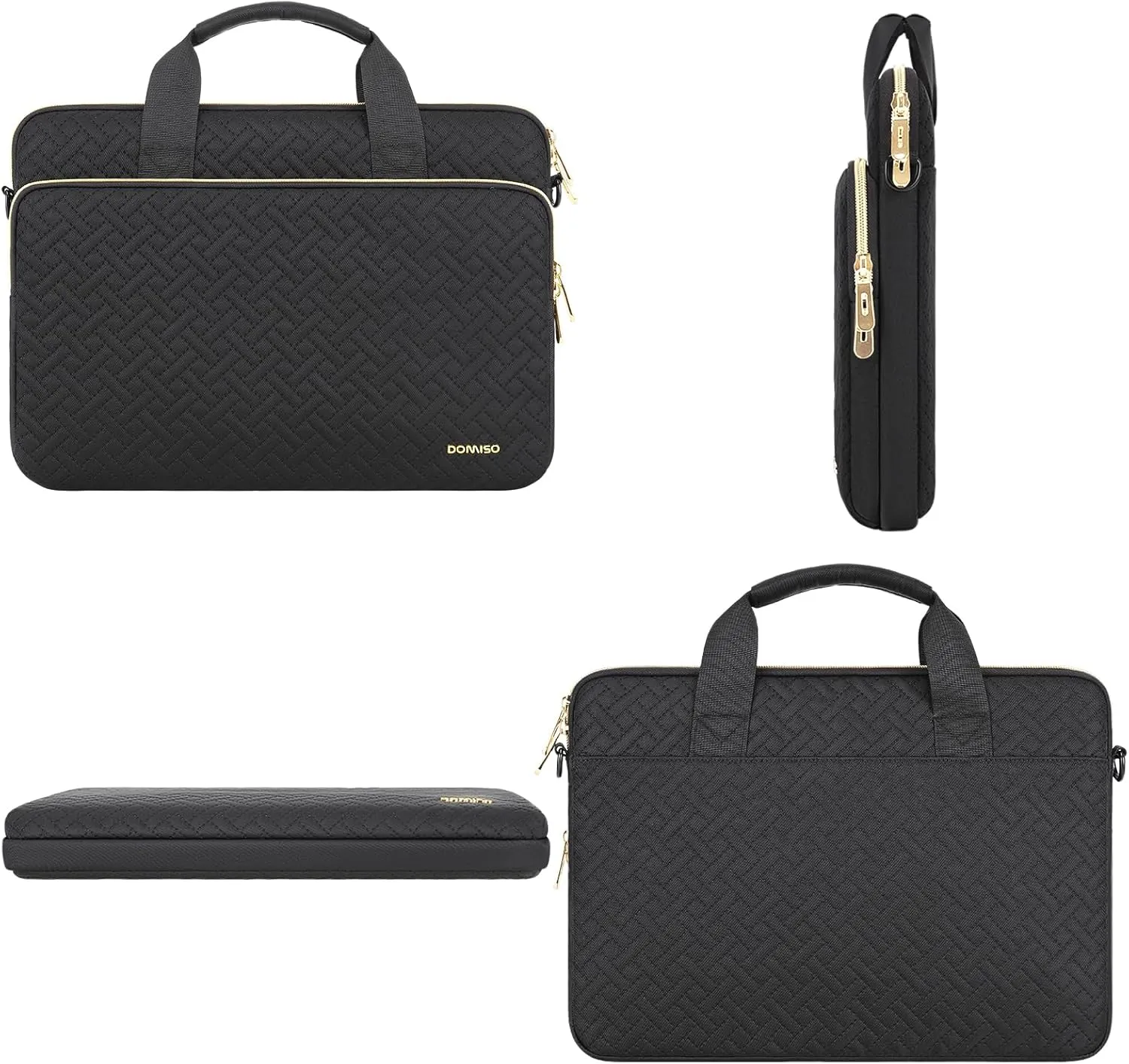 DOMISO 15.6 inch Laptop Sleeve Case Water-Resistant Computer Cover Bag with Detachable Shoulder Straps for HP, Dell, Asus Notebook,Black