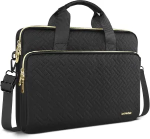 DOMISO 15.6 inch Laptop Sleeve Case Water-Resistant Computer Cover Bag with Detachable Shoulder Straps for HP, Dell, Asus Notebook,Black