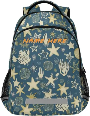 Doodle Coral Stars Ocean Blue customized name backpack for school kids with chest strap personalized name tag book bags for 6th grade school boys girls bolso escolar para adolecente