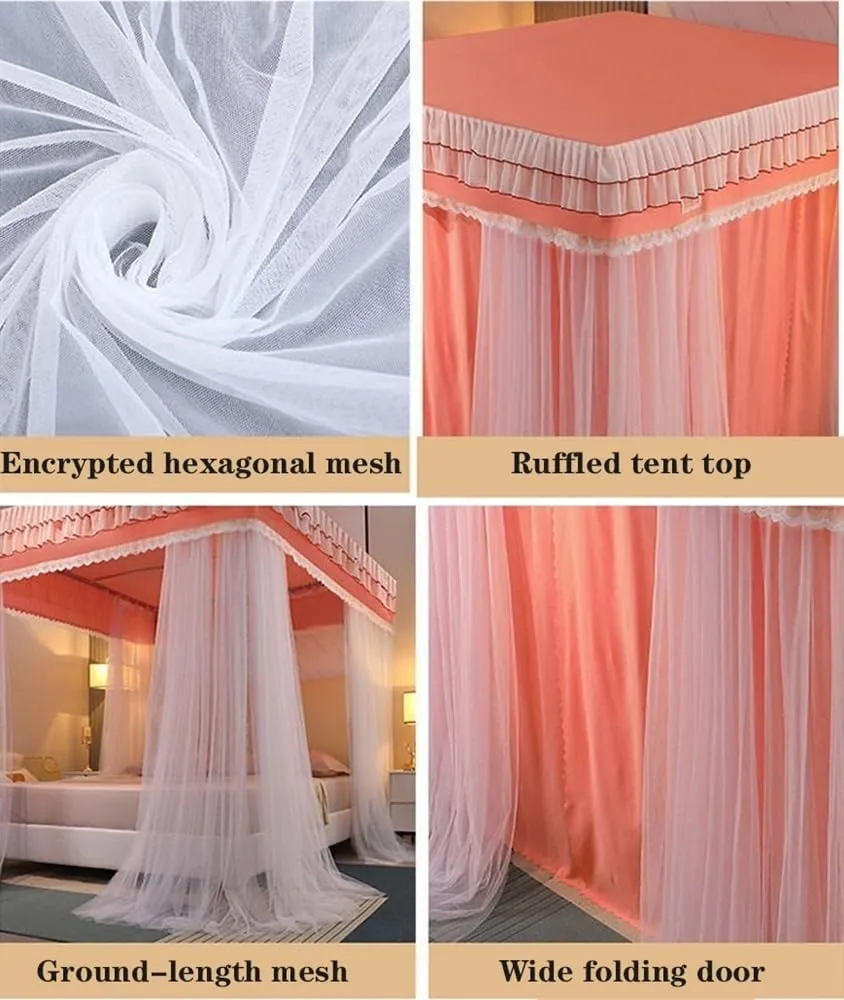 Double-Layer Bed Canopy with Mosquito Net Mesh, Roof Style Canopy Bed Curtains, Privacy Bed Curtain, Portable Steel Frame, Mosquito Netting(Blue,W59 x L78.7in)