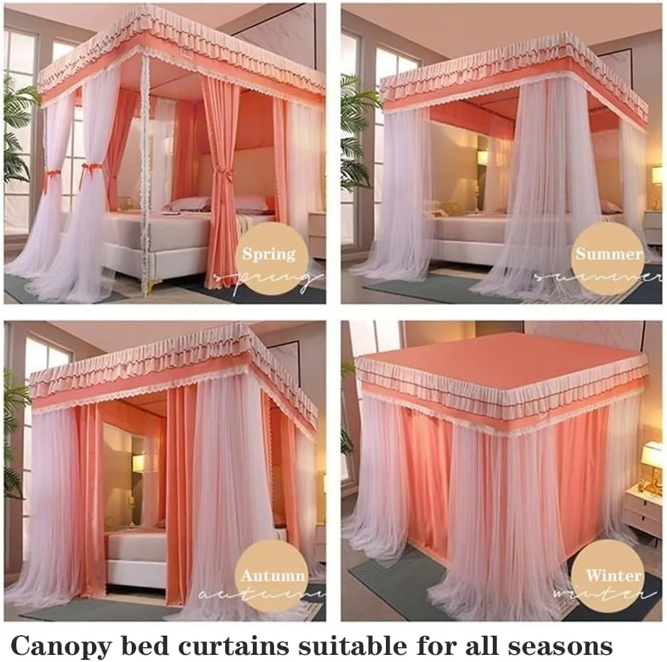 Double-Layer Bed Canopy with Mosquito Net Mesh, Roof Style Canopy Bed Curtains, Privacy Bed Curtain, Portable Steel Frame, Mosquito Netting(Blue,W59 x L78.7in)