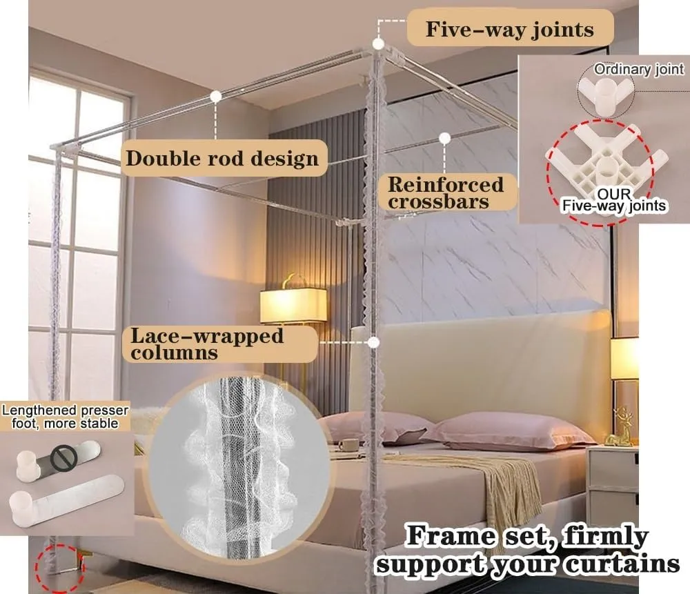 Double-Layer Bed Canopy with Mosquito Net Mesh, Roof Style Canopy Bed Curtains, Privacy Bed Curtain, Portable Steel Frame, Mosquito Netting(Blue,W59 x L78.7in)