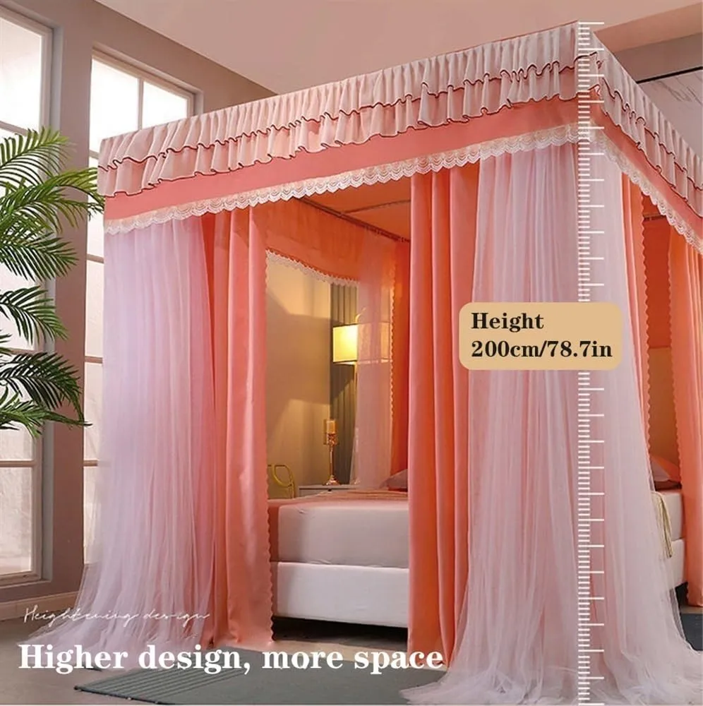 Double-Layer Bed Canopy with Mosquito Net Mesh, Roof Style Canopy Bed Curtains, Privacy Bed Curtain, Portable Steel Frame, Mosquito Netting(Blue,W59 x L78.7in)