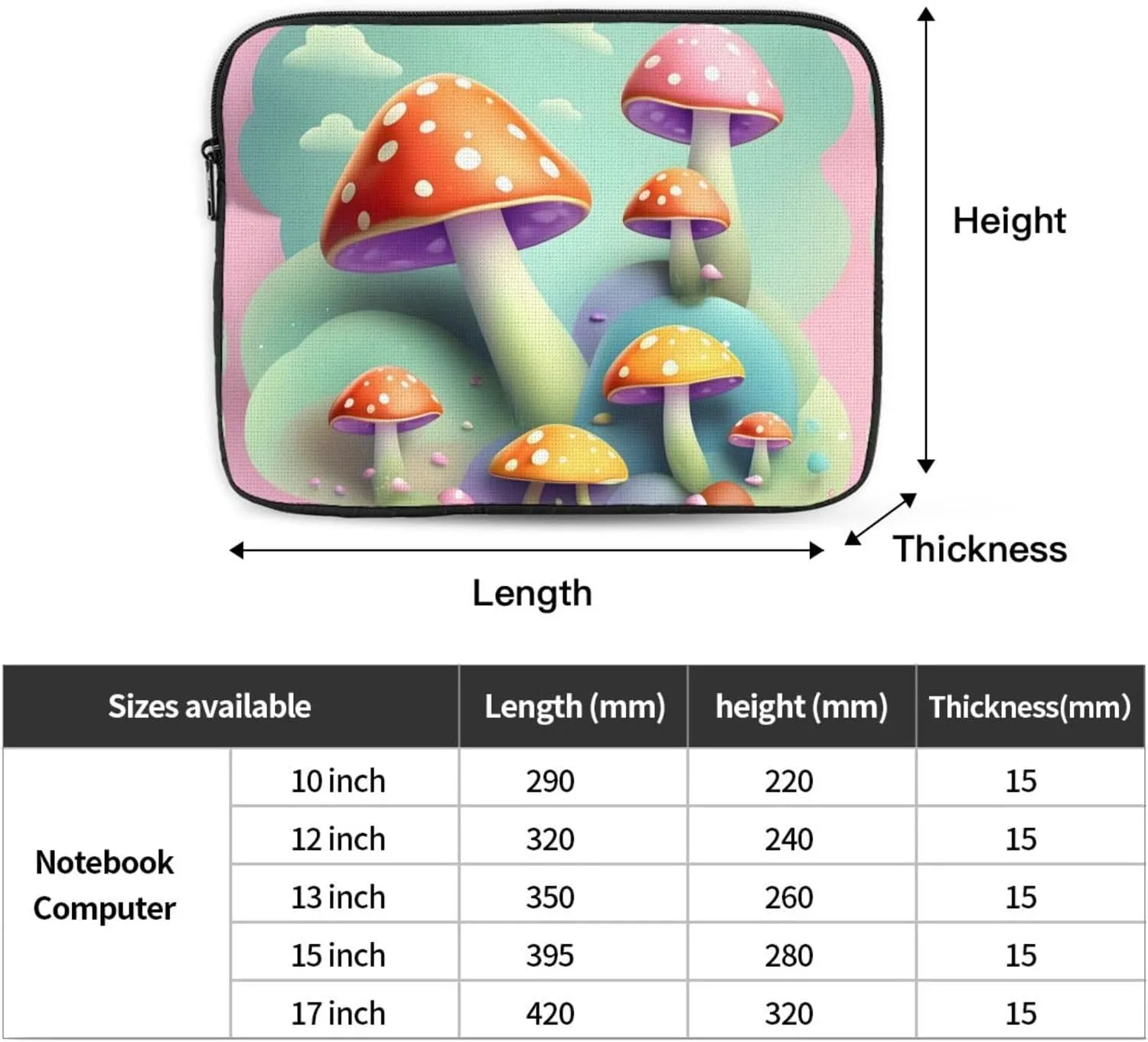 Dreamy Little Mushroom Pattern Shockproof Portable Laptop 17 inch Sleeve Bag for Men and Women - Ideal for Business Travel, School, and Daily Use
