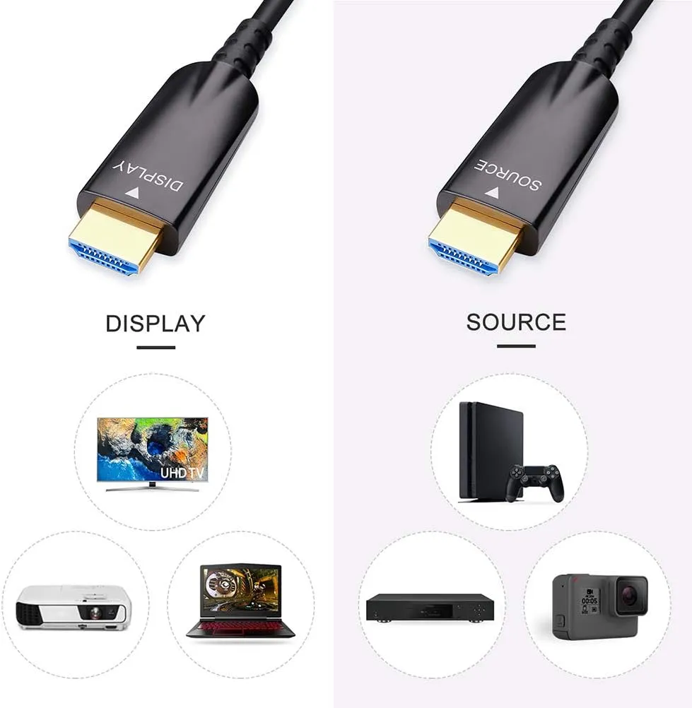 DTech 25ft Fiber Optic HDMI Cable 4K 60Hz 1080p HD Video 3D ARC HDCP CEC High Speed Long Cord for Computer Monitor TV Projector (25 Feet, Black)