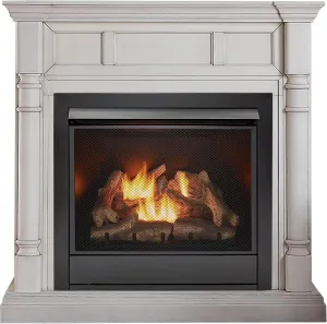 Duluth Forge Dual Fuel Ventless Gas Fireplace System with Mantle, Remote Control, 9 Fire Logs, Use with Natural Gas or Liquid Propane, 32000 BTU, Heats up to 1500 Sq. Ft., Antique White