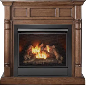 Duluth Forge Dual Fuel Ventless Gas Fireplace System with Mantle, Remote Control, 9 Fire Logs, Use with Natural Gas or Liquid Propane, 32000 BTU, Heats up to 1500 Sq. Ft., Walnut