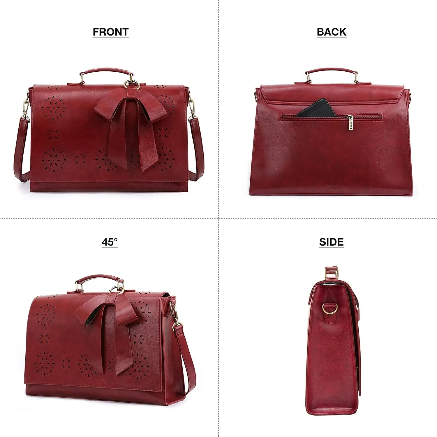 ECOSUSI Women's Briefcase Vegan Leather Laptop Bag for Work Shoulder Computer Satchel Bag with Detachable Bow