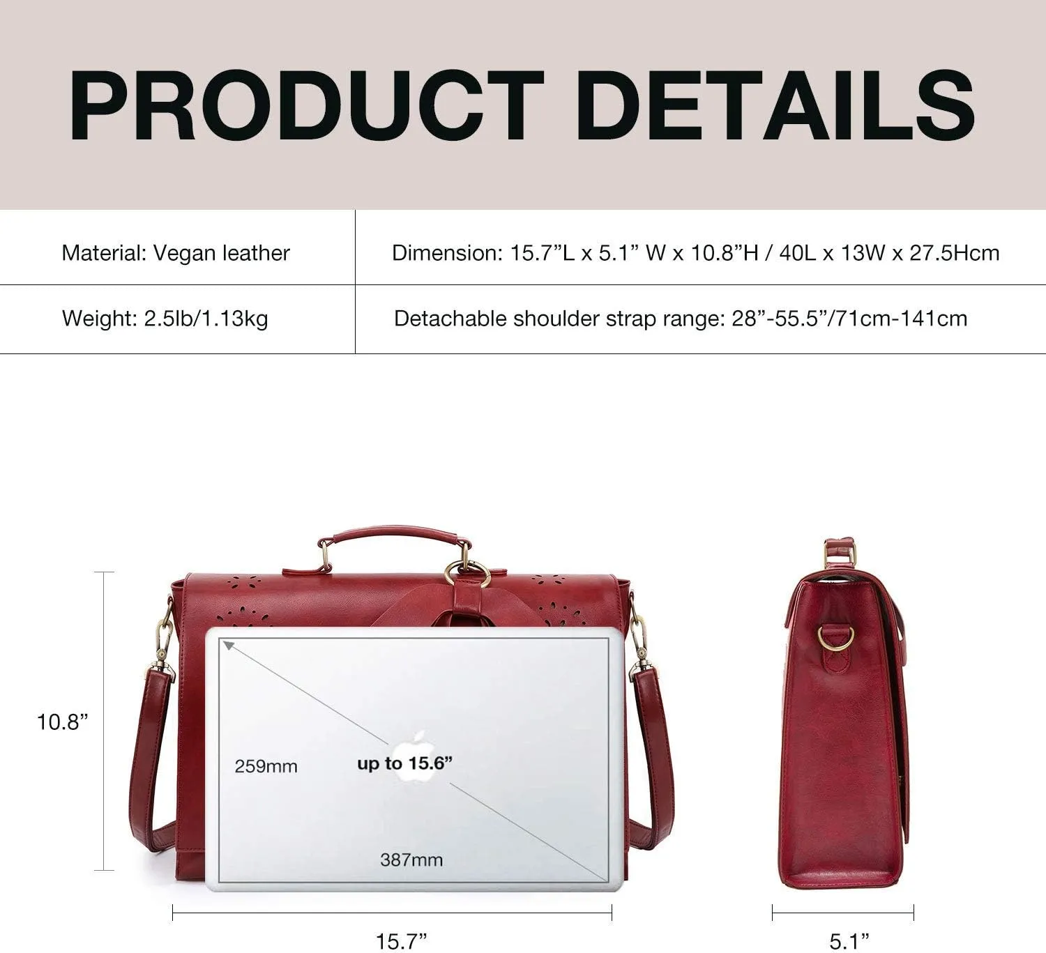 ECOSUSI Women's Briefcase Vegan Leather Laptop Bag for Work Shoulder Computer Satchel Bag with Detachable Bow