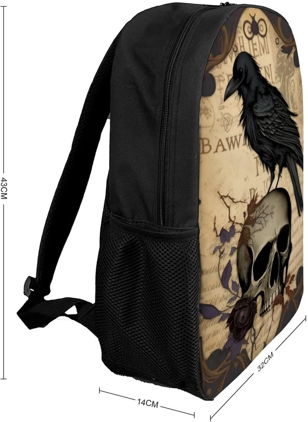 Edgar Allan Poe The Raven Skull Backpack with Adjustable Straps, Suitable for Travel Picnics Activities