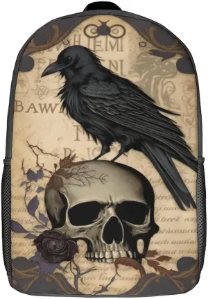 Edgar Allan Poe The Raven Skull Backpack with Adjustable Straps, Suitable for Travel Picnics Activities