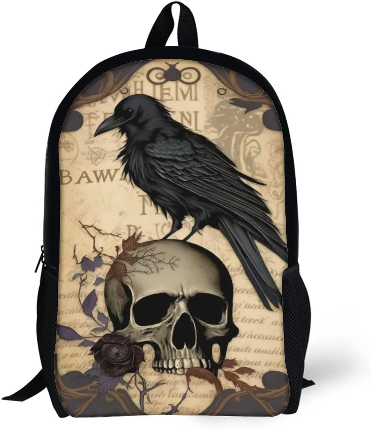 Edgar Allan Poe The Raven Skull Backpack with Adjustable Straps, Suitable for Travel Picnics Activities