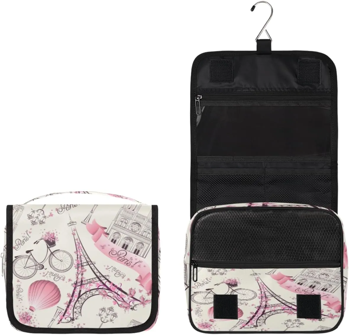 Eiffel Tower Paris Makeup Bag Travel Cosmetic Bag with Zipper Pocket and Handle Travel Makeup Organizer Bag Water-resistant Toiletry Bags for Traveling Women Men Ladies Girls
