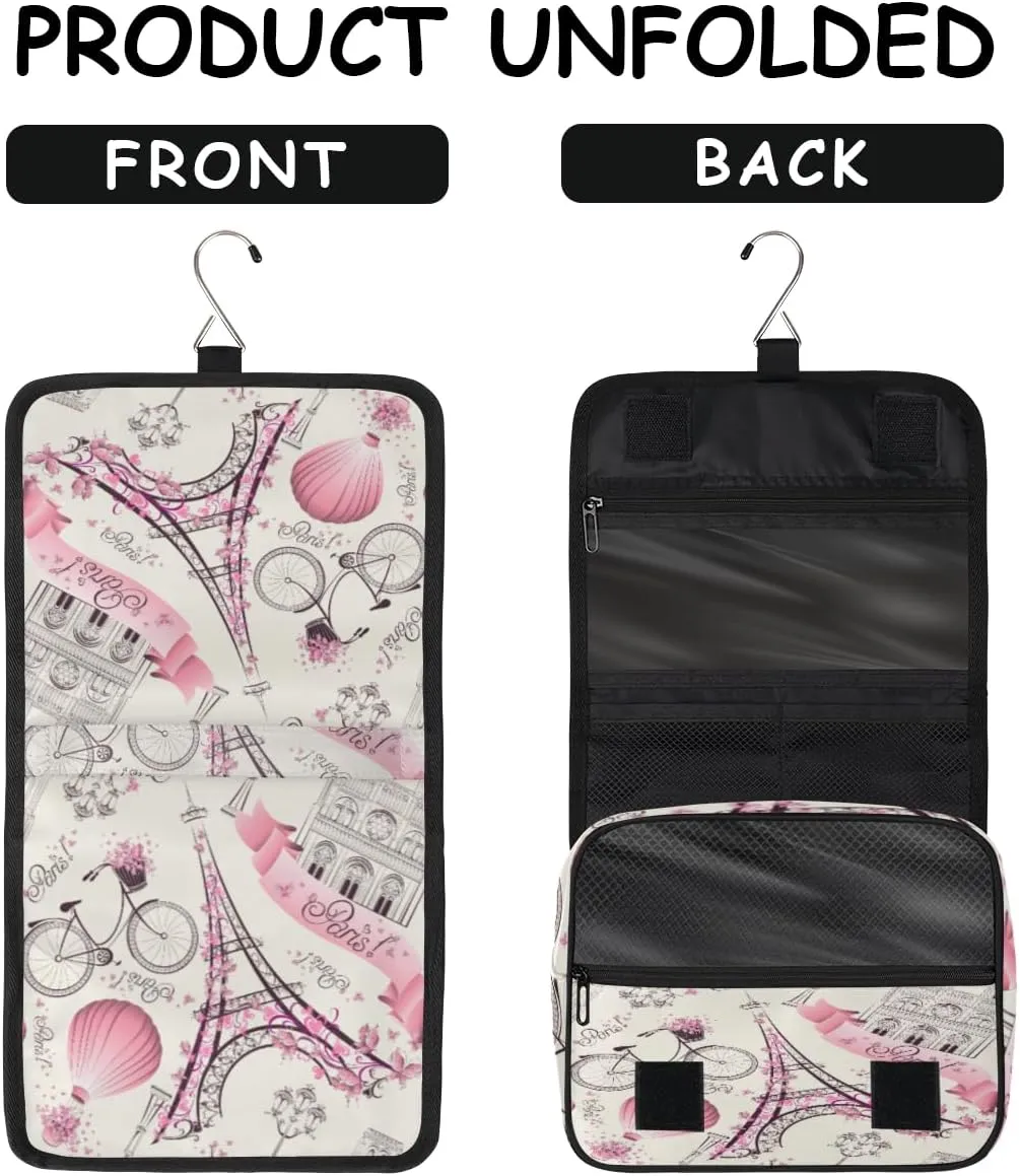 Eiffel Tower Paris Makeup Bag Travel Cosmetic Bag with Zipper Pocket and Handle Travel Makeup Organizer Bag Water-resistant Toiletry Bags for Traveling Women Men Ladies Girls