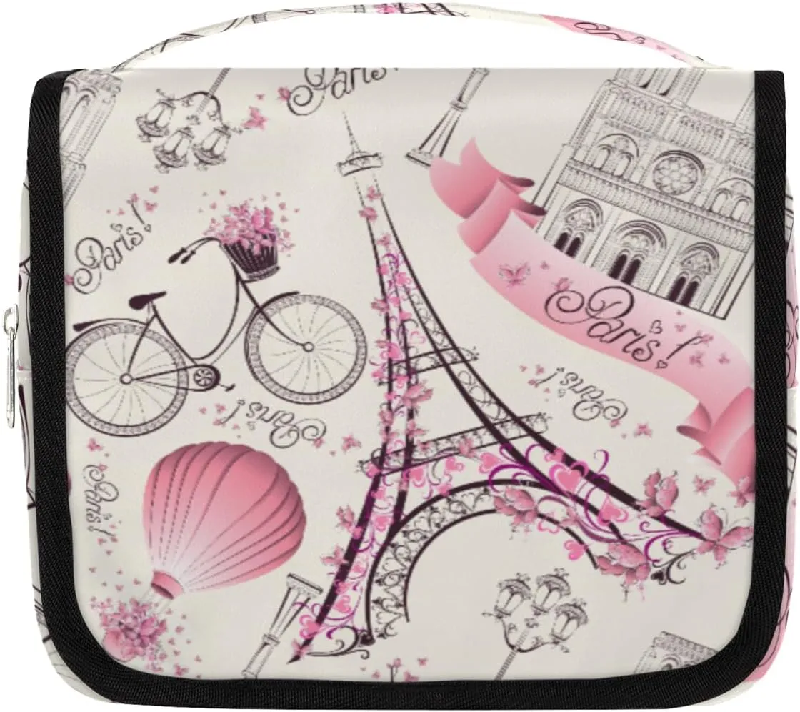 Eiffel Tower Paris Makeup Bag Travel Cosmetic Bag with Zipper Pocket and Handle Travel Makeup Organizer Bag Water-resistant Toiletry Bags for Traveling Women Men Ladies Girls