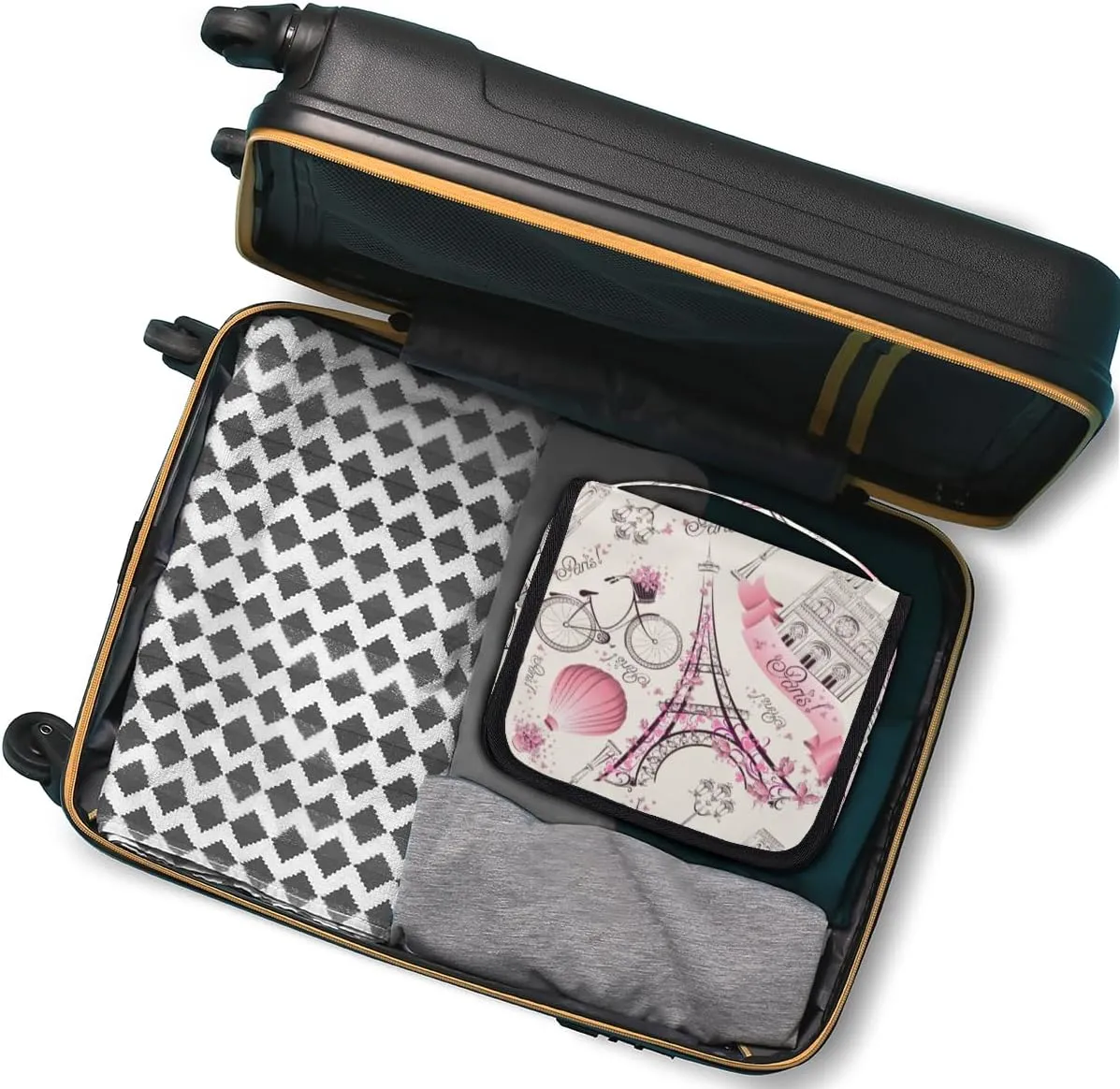Eiffel Tower Paris Makeup Bag Travel Cosmetic Bag with Zipper Pocket and Handle Travel Makeup Organizer Bag Water-resistant Toiletry Bags for Traveling Women Men Ladies Girls
