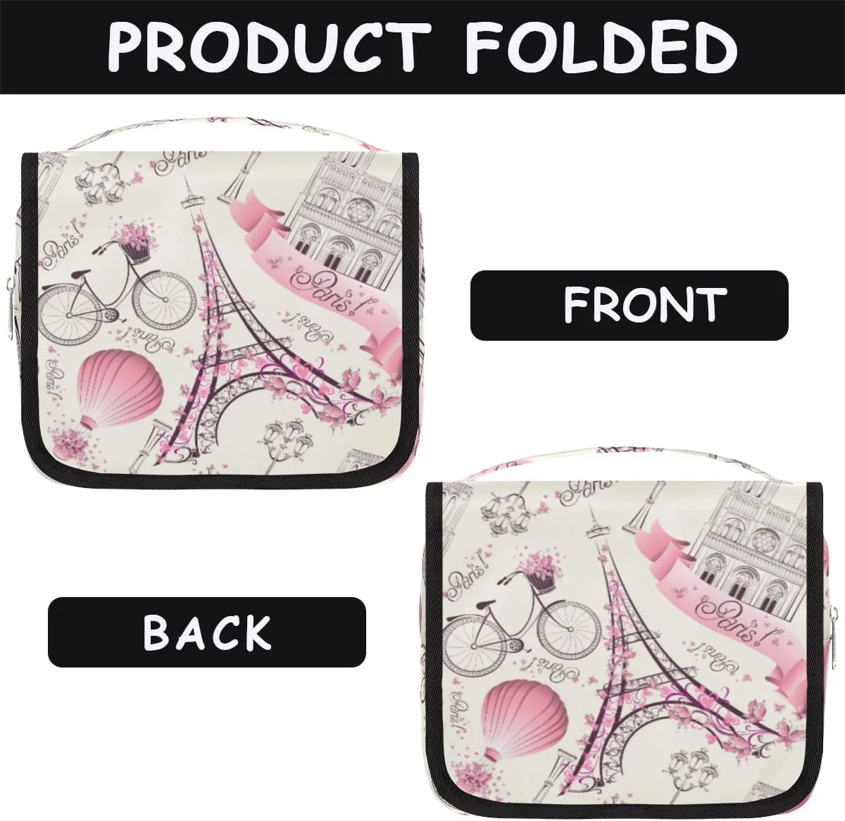Eiffel Tower Paris Makeup Bag Travel Cosmetic Bag with Zipper Pocket and Handle Travel Makeup Organizer Bag Water-resistant Toiletry Bags for Traveling Women Men Ladies Girls