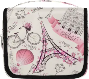 Eiffel Tower Paris Makeup Bag Travel Cosmetic Bag with Zipper Pocket and Handle Travel Makeup Organizer Bag Water-resistant Toiletry Bags for Traveling Women Men Ladies Girls