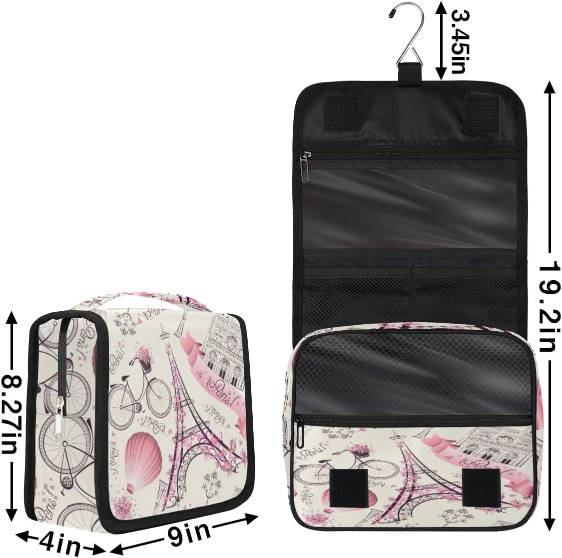 Eiffel Tower Paris Makeup Bag Travel Cosmetic Bag with Zipper Pocket and Handle Travel Makeup Organizer Bag Water-resistant Toiletry Bags for Traveling Women Men Ladies Girls