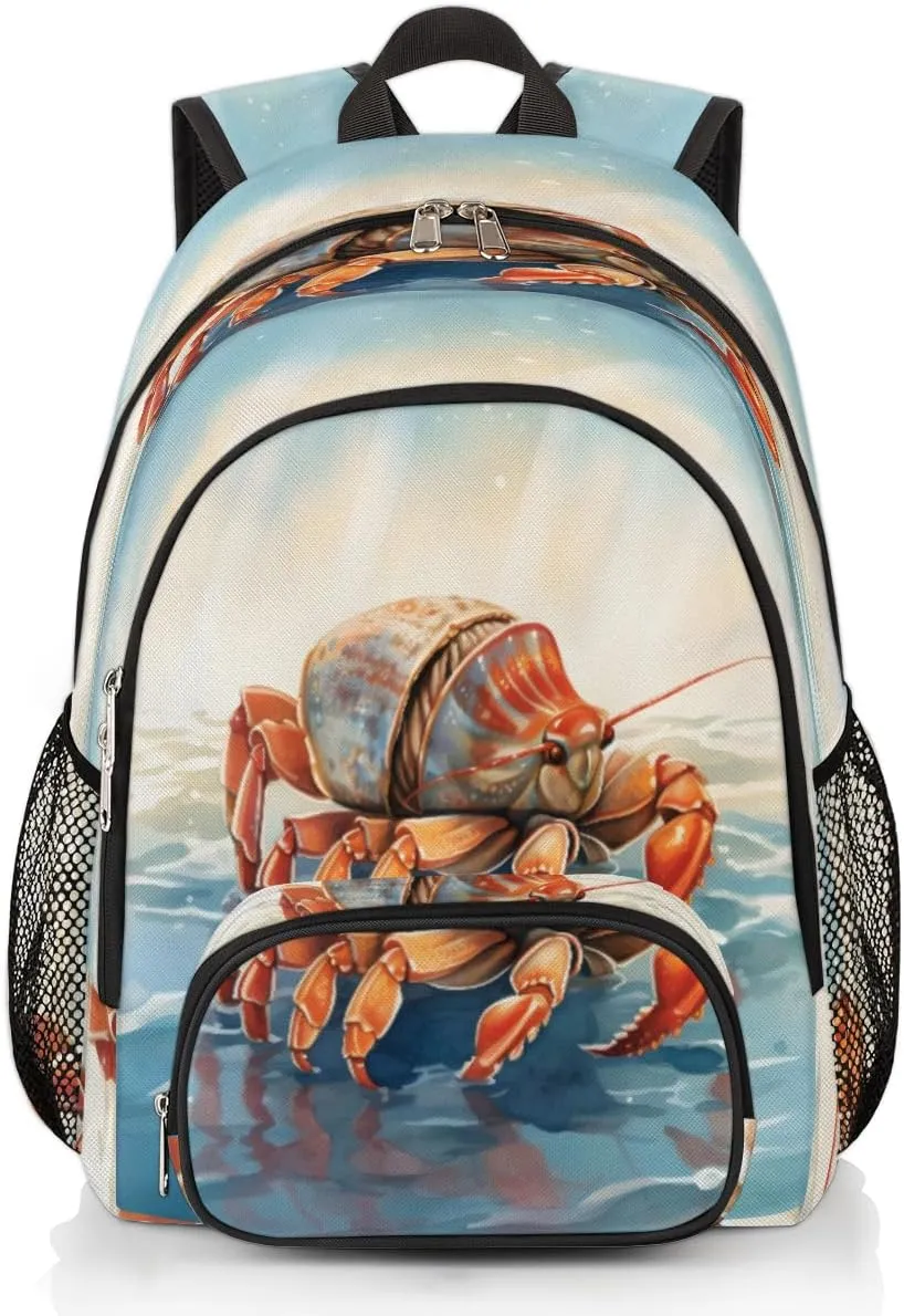 Elementary School Bags for Teens, Cute Ocean Crab Kids Backpacks Hermit Crabs Lightweight Bookbags Waterproof Sturdy Schoolbag Daypack for Girls Boys