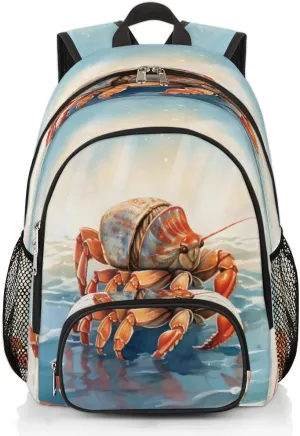 Elementary School Bags for Teens, Cute Ocean Crab Kids Backpacks Hermit Crabs Lightweight Bookbags Waterproof Sturdy Schoolbag Daypack for Girls Boys